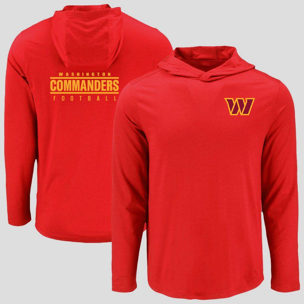 Men 2026 NFL Washington Commanders Hooded long sleeved T-shirt red 05->nfl t-shirts->Sports Accessory